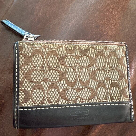Coach Signature Canvas Brown Card Case & Coin Pouch Wallet - Picture 4 of 4